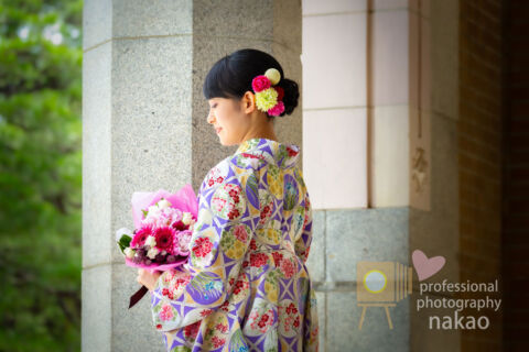 京都大学卒業写真 on location 時計台記念館玄関にて JROSSOのお着物